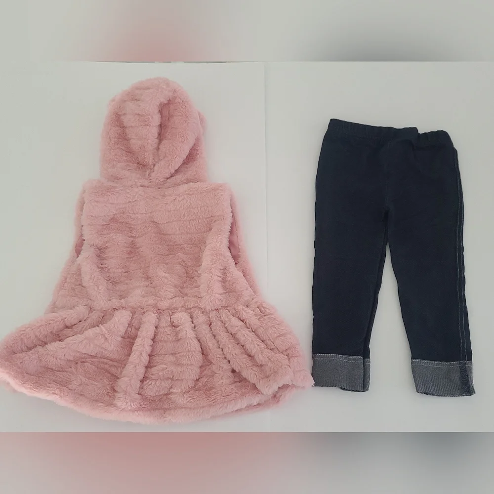 Girl Little Lass Kids Pink Bear Vest Hoodie and Pant Set Size Toddler 2T - Picture 6 of 10